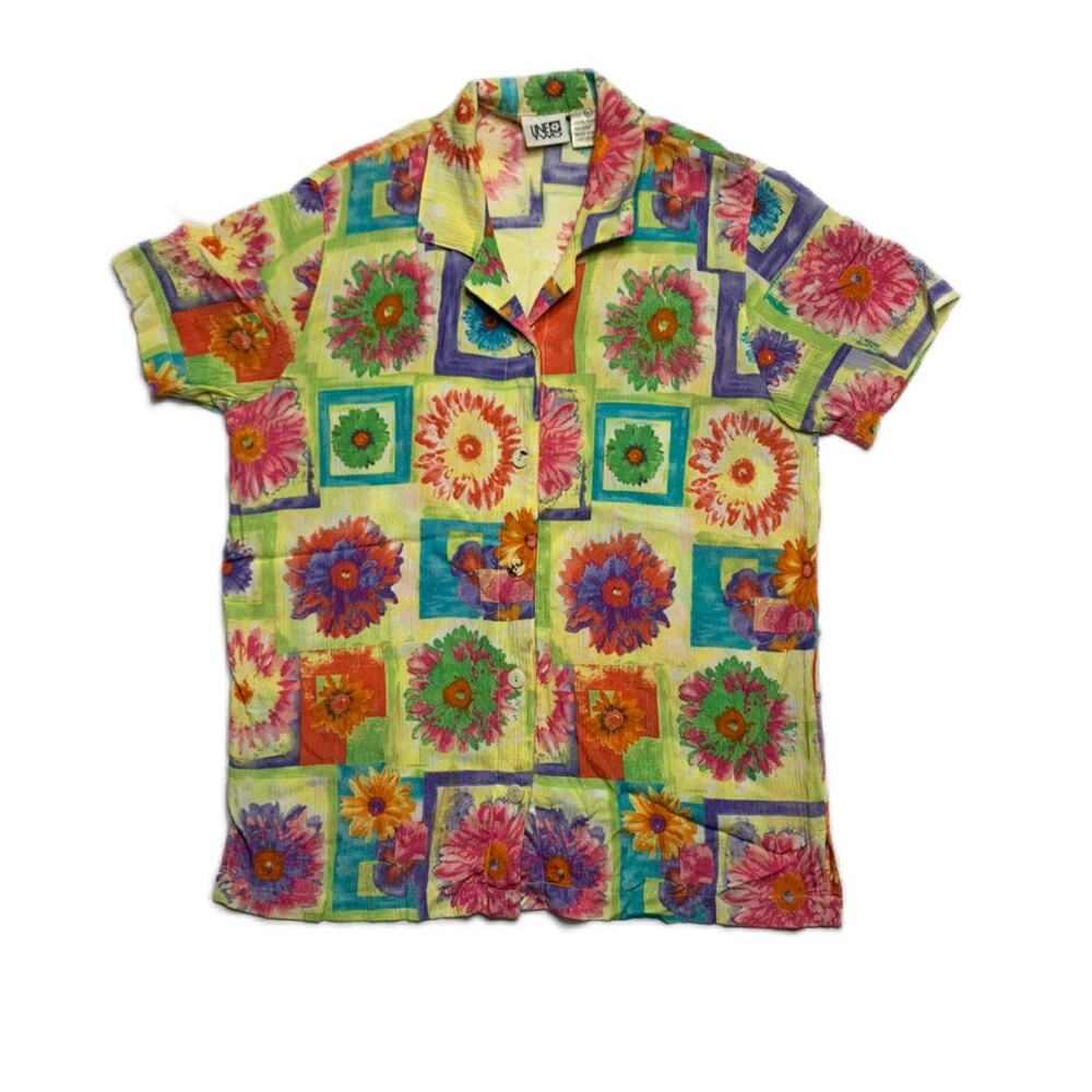 90s Retro floral Andy Warhol Esque psychedelic flower button down XS